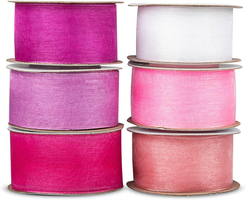Valentines Day Ribbon Pink Ribbon Sheer Chiffon Ribbon Organza Ribbon for Gift Wrapping, 1 Inch Wide (Purple)...