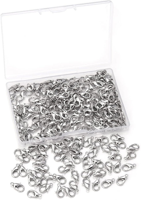 200 Pieces 12x6mm Rhodium Lobster Clasp Set Lobster Claw Clasps for Jewelry Making and Bracelets for DIY Craft Earring Necklace Bracelet Pendant C...