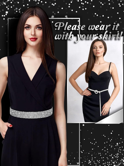 Pangda 2 Pcs Women Stretchy Rhinestone Dress Glitter Belts O Ring Buckle Bling Diamond Belts for Women Shiny Party...