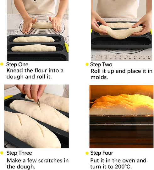 4-cavity Silicone Bread Loaf Pan, Nonstick Sourdough Loaf Pan & Heat Resistant Baguette Bread Pan, Bread Pans for Homemade Bread, Silicone Molds f...