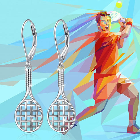 925 Sterling Silver Tennis Racket Sport Drop Dangle Earrings Gifts for Women Tennis lover...
