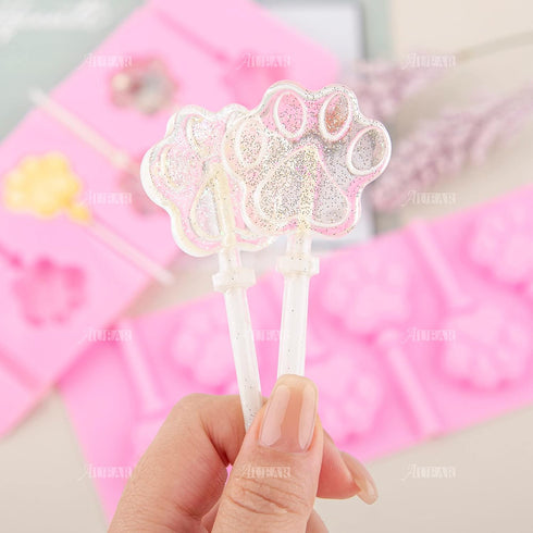 AUEAR, 2 Pack Paw Silicone Lollipops Mold with Sticks 6-Capacity Chocolate Hard Candy Cat Dog Pet Print Ice Cream Making Fondant Cupcake Topper De...