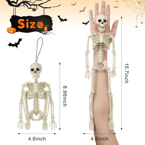 1 Pack Halloween Skeleton Decorations, 15.7" Halloween Full Body Mini Skeleton with Movable Posable Bones,Spooky Skeleton for Halloween Party Deco...
