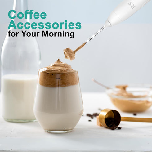 Real Simple Milk Frother and Whisk Set | USB Rechargeable Milk Frother with Stainless Steel Attachments and 5 Coffee Stencils | Perfect Handheld M...