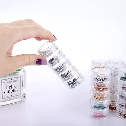 Hipiwe 8 Sets 5 Layers Clear Plastic Round Storage Jars Jewelry Bead Storage Containers Small Travel Sample Jar Pots for Sewing Sewing Pills Nail ...