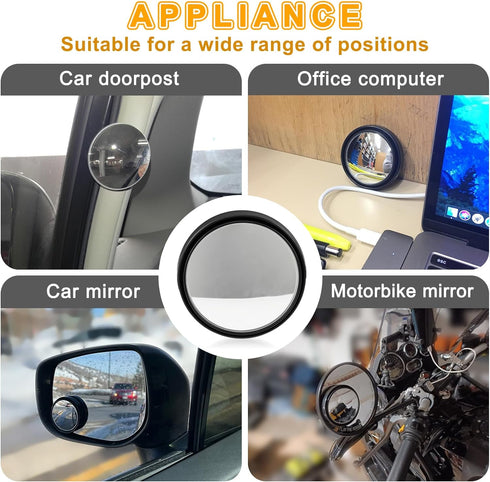 2 Pieces Blind Spot Mirror - PSLER 2" Round HD Glass Convex Rear View Mirror with Frame, 360° Wide Angle Side View Mirror Accessories with Self Ad...