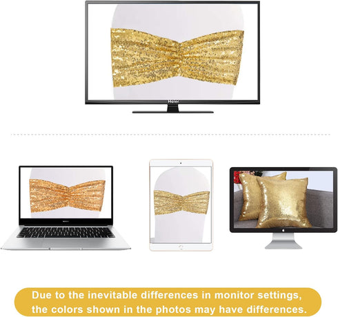Eternal Beauty Set of 10 Sequin Chair Bows Sashes Gold Chair Sashes for Wedding Party Decorations...