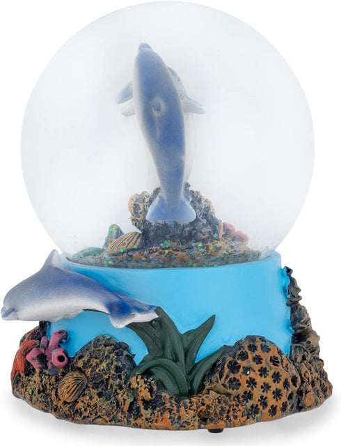 Elanze Designs Coral Reef Dolphin Pod 100MM Sturdy Wind Up Musical Glitter Water Snow Globe Tabletop Dresser Nightstand Figurine Decoration Plays ...