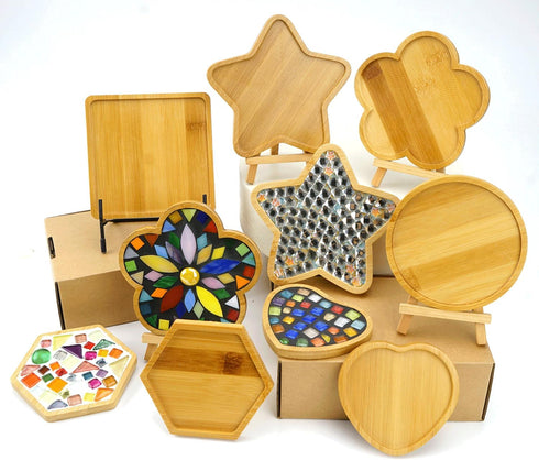 Lanyani 6pcs Wooden Mosaic Base, Various Shapes Substrates for Mosaic Crafts DIY Mosaic Tiles Coaster Base...