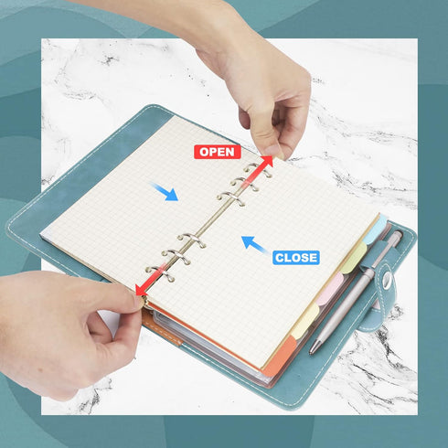 FYY Leather A6 Binder 6 Ring Binder Notebook - Refillable Notebook A6 Planner Binder with Binder Pockets, A6 Dividers, A6 Refill Paper, PU Leather...