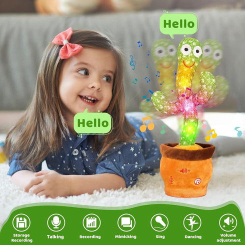 Dancing Cactus, Talking Cactus Toy, Dancing Cactus Mimicking Toy, Repeating and Recording What You Say, Cactus Baby Toy with LED, Repeat, Dance, R...