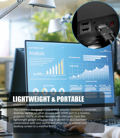 HDMI to VGA Adapter Converter, Audio Output Computer Set-top Box Connector Dongle for Laptop, PC, Monitor, Projector, HDTV, Chromebook, Roku, Xbox...