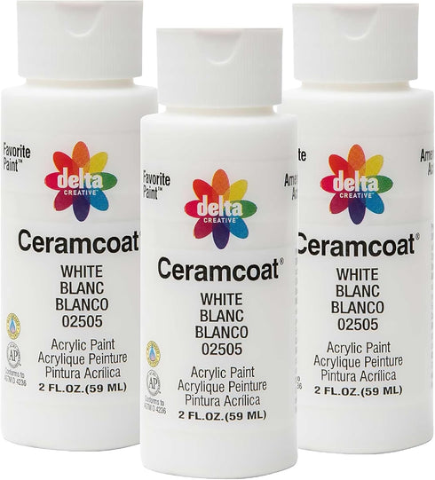 Delta Creative Ceramcoat Acrylic Paint in Assorted Colors (2 oz), 2505, White- (Pack of 3)...
