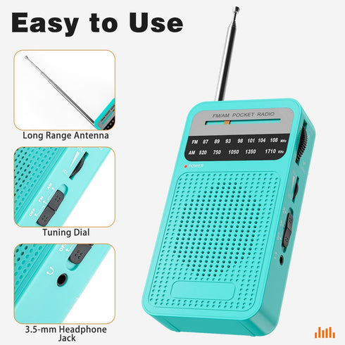 Portable Radio AM FM, Goodes Transistor Radio with Loud Speaker, Headphone Jack, 2AA Battery Operated Radio for Long Range Reception, Pocket Radio...