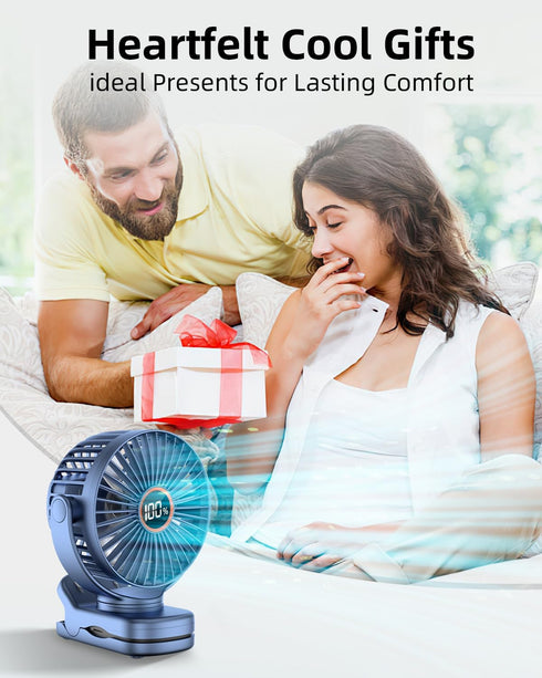 3.5" Rechargeable Clip On Fan, Small Portable Clip Fan With Strong Clamp Grip, 360° Rotation, 3-Speed & LED Display, Quiet Operating Desk Fan Idea...