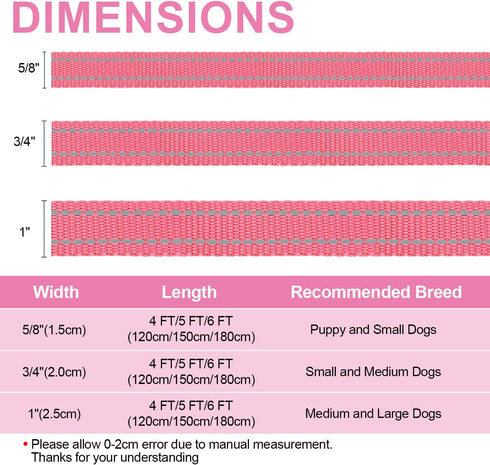Reflective Nylon Dog Leash for Walking,Strong Dog Leash with Padded Handle for Medium and Large Dogs,6 FT,Hot pink...