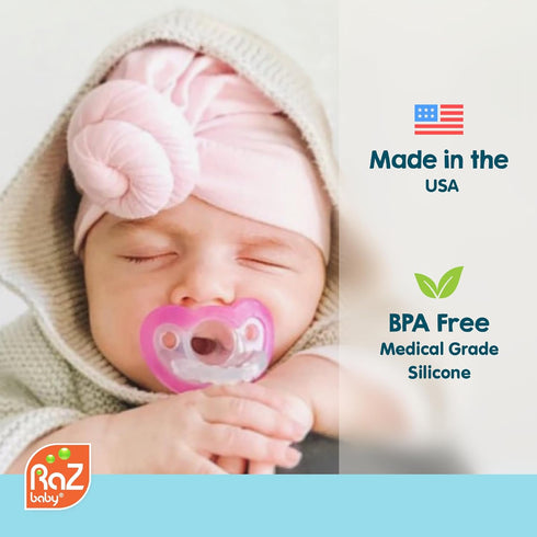 RaZbaby JollyPop Pacifier, Holder with Detachable Baby Pacifier, Stuffed Animal RaZbuddy, All Ages 0M+, 100% Medical Grade USA Made Silicone, Mach...