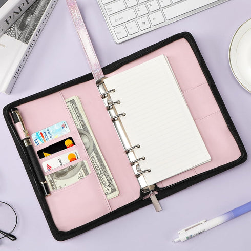 Toplive A6 Budget Binder with Zipper, 6 Ring Refillable Planner Binder Cover for A6 Cash Budget System, PU Leather Personal Organizer Personal Wal...