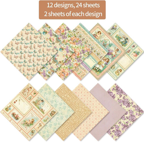 6x6” 160gsm cardstock Single Sided Scrapbooking 24 Paper Pad vintage decoupage scrapbook kit patterned paper junk journal supplies journaling supp...