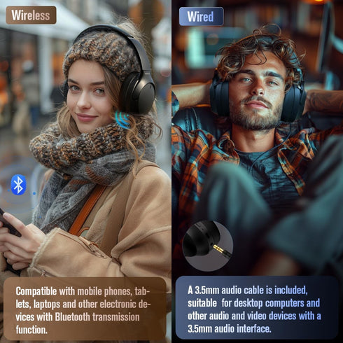 Active Noise Cancelling Bluetooth Over Ear Headphones, Foldable and Rotatable Wireless Wired ANC Headphones with Microphone for Cell Phone,Laptop,...