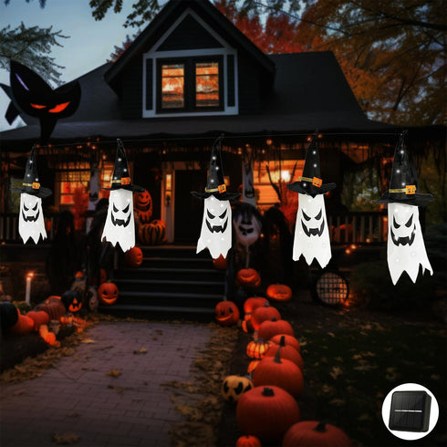 Solar Halloween Decorations Ghost Pumpkin 5 Pack 50 LED String Lights for Hallway Garden Yard Lawn Porch Tree Outdoor Suspend Terror Decor (Ghost ...