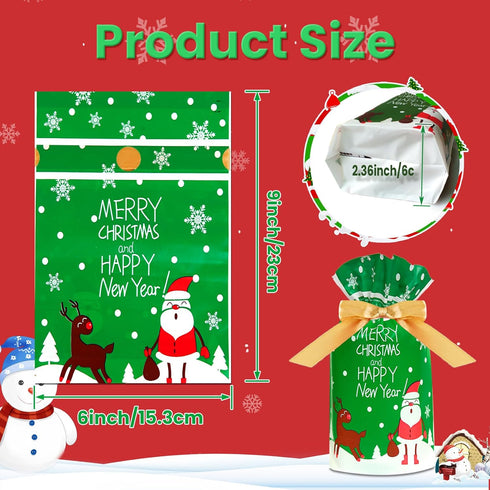 DLY 50 Pcs Christmas Candy Bag Christmas Treat Bags Candy Goodies Plastic Drawstring Gift Bags Merry Christmas Treat Bags for Birthday Party Snack...