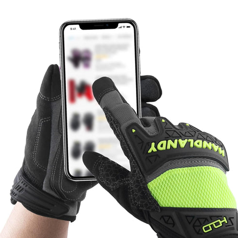 HANDLANDY Grip Work Gloves with TPR Impact Reducing Safety Working Gloves, Mechanic Work Gloves for Men Women (Hi vis-Green, 2X-Large)...