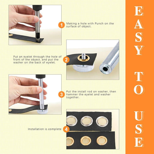 Rustark 200 Sets 1/4 Inch Silver Grommet Assortment Kit with 4 Pcs Setting Install Tool, 6mm Metal Eyelets Set in Storage Box for Clothes Shoes Ba...