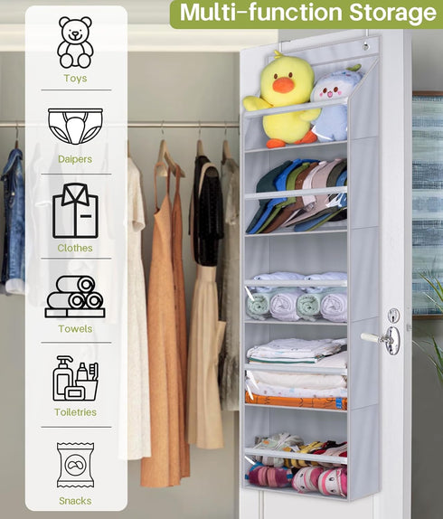 AOODA Over the Door Organizer, Large Capacity Closet Door Hanging Organizer, Clear Deep Pockets Baby Organizer Storage for Nursery, Bathroom, Bedr...