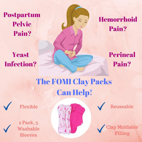 FOMI Hemorrhoid and Perineal Clay Ice Packs | 2 Reusable Packs, 3 Washable Sleeves | Pregnancy and Postpartum Cold Therapy Compress for Vaginal an...