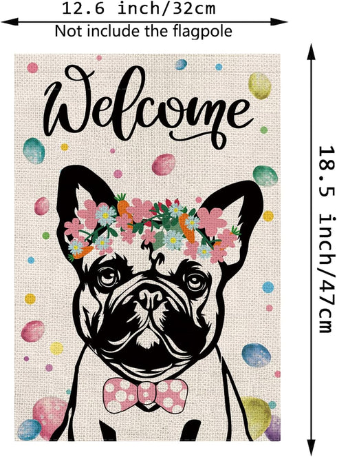 Easter Garden Flag Easter Egg French Bulldog Dog Double Sided Flags for Outside Welcome Holiday Flowers Outdoor Lawn Yard Decorations 12.5x18 Inch...