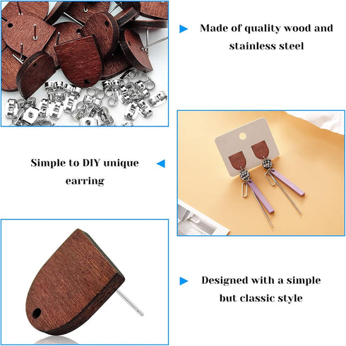 Wood Earring Posts for Jewelry Making,70Pcs Wood Studs for Earring Making Wooden Stud Earrings Posts with Loop Earring Findings Earring Pin Studs ...