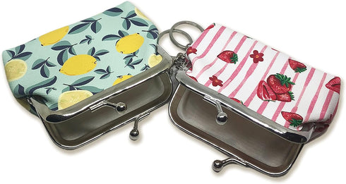 Small Buckle Coin Purse Vintage Pouch Kiss-lock Clasp Change Purse Keychain Wallet (2 Pack - Summer Lemon & Pink Strawberry)...