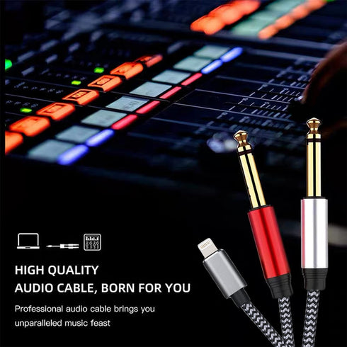 Lightning to Dual 6.35mm 1/4" TS Mono Stereo Y-Cable Splitter Lightning to Dual 1/4 inch Audio Cable Compatible for iPhone14/13/12/11/X/8/7/iPad,A...