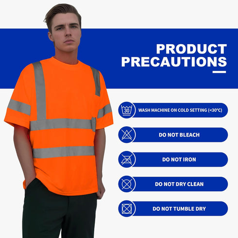 Hi Vis Safety Shirts for Men, Reflective Work Shirts with Sewing Process Reflective Tapes, Class 3 High Visibility Shirts for Men with Pocket, Ora...