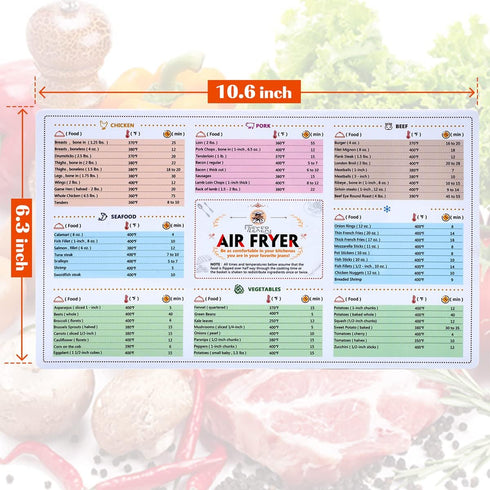 Air Fryer Magnetic Cheat Sheet Cookbook Cooker Accessories Magnet Cooking Times Chart Quick Reference Guide for 66 Common Prep Functions...