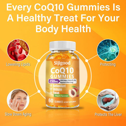 CoQ10 Gummies 250mg, Plus Omega-3, Vitamin B3 & Zinc, Magnesium, High Absorption Coenzyme Q10 Supplements for Boost Cellular Energy, Potent Antiox...