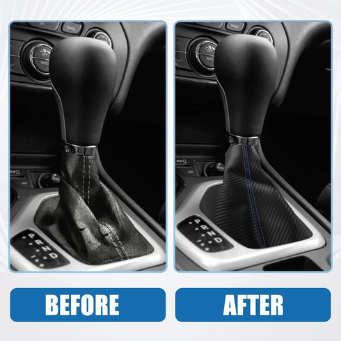 Car Shift Boot Cover Universal Gear Shift Knob Boot Dust Cover PVC PU Black with Blue Stitches...