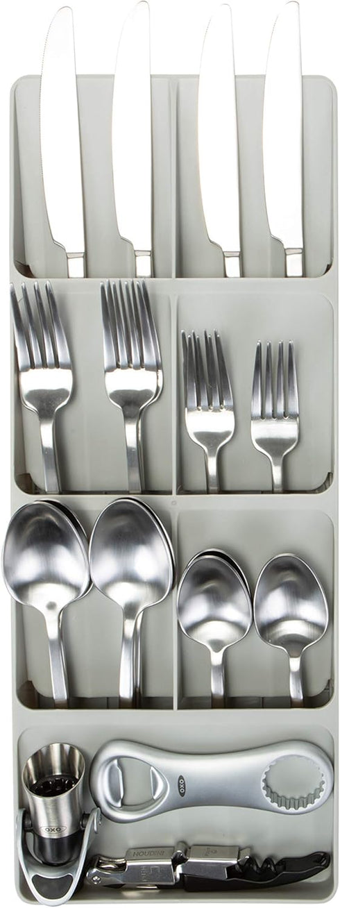 Kitchen Details 7 Slot Cutlery Drawer Organizer | Utensil Tray | Silverware Holder | Knife Spoon Fork | Flatware Storage & Organization | Grey...