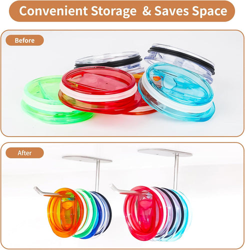 2 Pack Tumbler Lid Organizer, Space Saving Cup Lid Organizer Hook for Yeti Tumbler/Stanley Tumbler/Simple Modern Tumbler Lid Tumbler Lid Storage H...