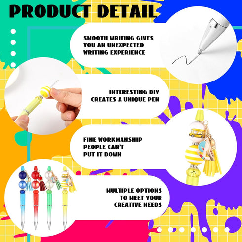 MotiMind 113 Pcs Welcome Back to School Beadable Pen for Kids Teacher Beadable Pens First Day of School Pens Classroom Gifts Making Kit Beaded Bal...