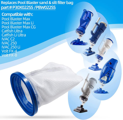 2-Pack Pool Vacuum Cleaner Reusable Filter Bag for Pool Blaster Water Tech Max & Catfish Ultra Pool Vacuum Sand & Silt Cleaner Filter...