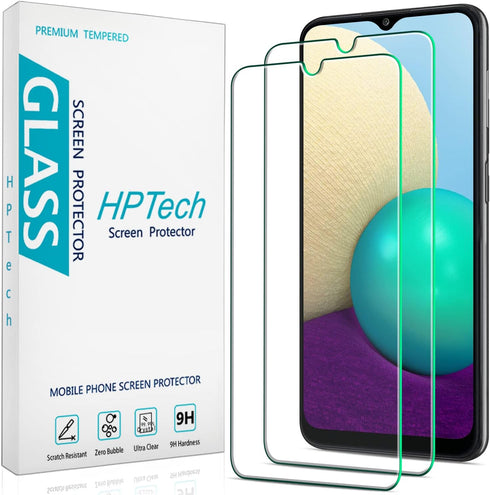 HPTech (2 Pack) Designed for Samsung Galaxy A02s / Galaxy A02 Tempered Glass Screen Protector, Touch Sensitive, Easy to Install, Anti Scratch, Cas...