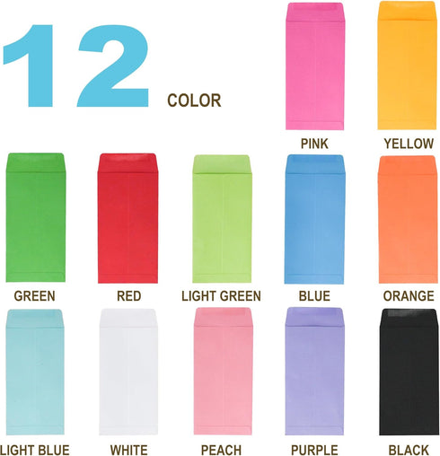 ESSENTIAL #1 120 Pieces Cash Envelopes 3.5" x 6.7" with Gummed Flap, Small Parts Envelope for Home and Office Use (Assorted -120)...