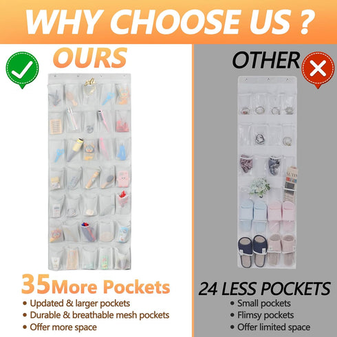 35 Large Pockets Over the Door Shoe Organzier, Hanging Shoe Organizer for Door Large Capacity Shoe Storage Bag with 4 Metal Hooks...