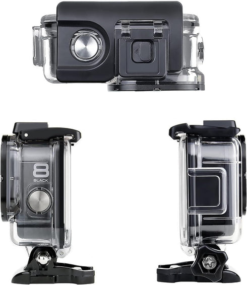 SOONSUN Waterproof Housing Case for GoPro Hero 8 Black, Built-in Dual Cold Shoe Slots and Includes 2 Clod Shoe Mount Adapters, 196 Ft Underwater P...