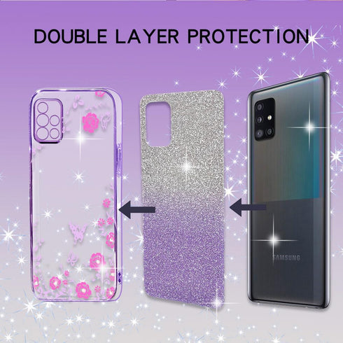 for Samsung Galaxy A51 4G Phone Case, Transparent TPU Plated Butterfly, Gradual Glitter,Galaxy A51 4G Case,(not A51 5G) (Purple, Galaxy A51 4G But...