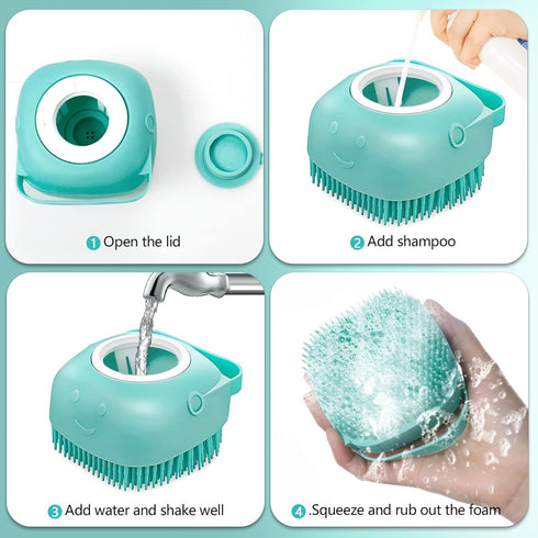 Pet Dog Bath Brush Gentle Soap Dispenser Massaging Bath Grooming Soft Silicone(Blue)...