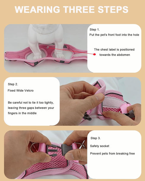 XS Pink Soft Mesh Dog Harness and Leash Set,No Escape Easy Walk Puppy Harnesses for Training Walking? Reflective Adjustable Puppy Vest for Small M...