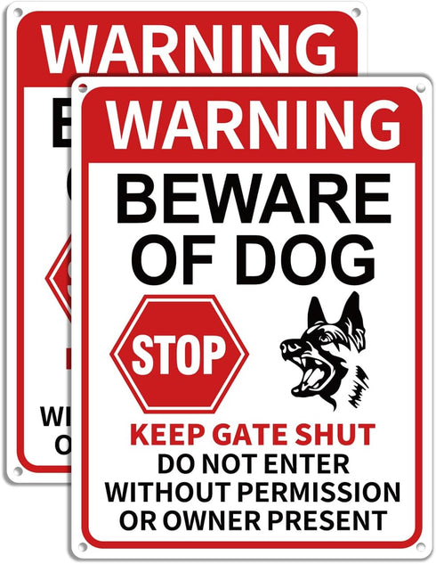 2 Pack Beware of Dog Signs, 13x9.9 inch Reflective Tin Sign Beware of Dog for Fence, Do Not Enter Sign Great for Garden and Yard Wall Decor...